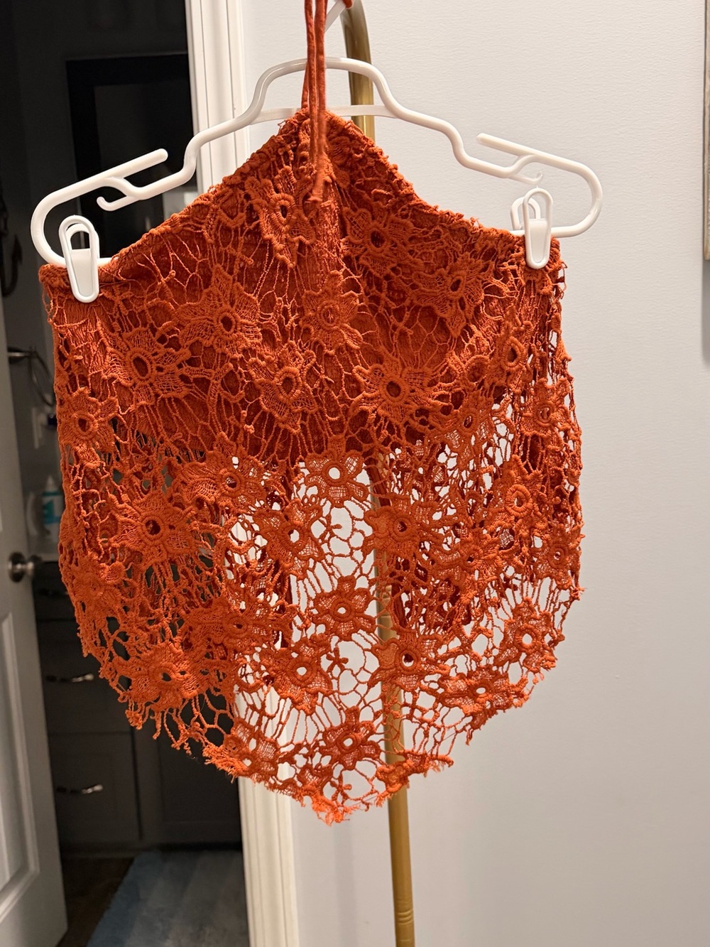 Free People Rust Orange Crochet Floral Crop Top